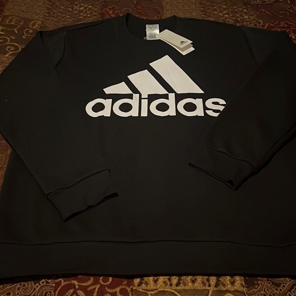 Adidas Three Stripes Fleece Lined Crew Neck Sweatshirt - Picture 1 of 6